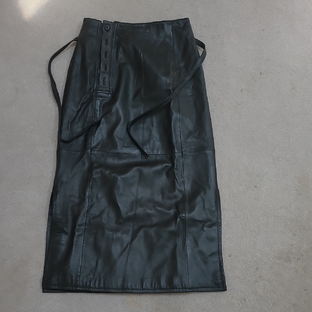 Black Leather Midi Skirt